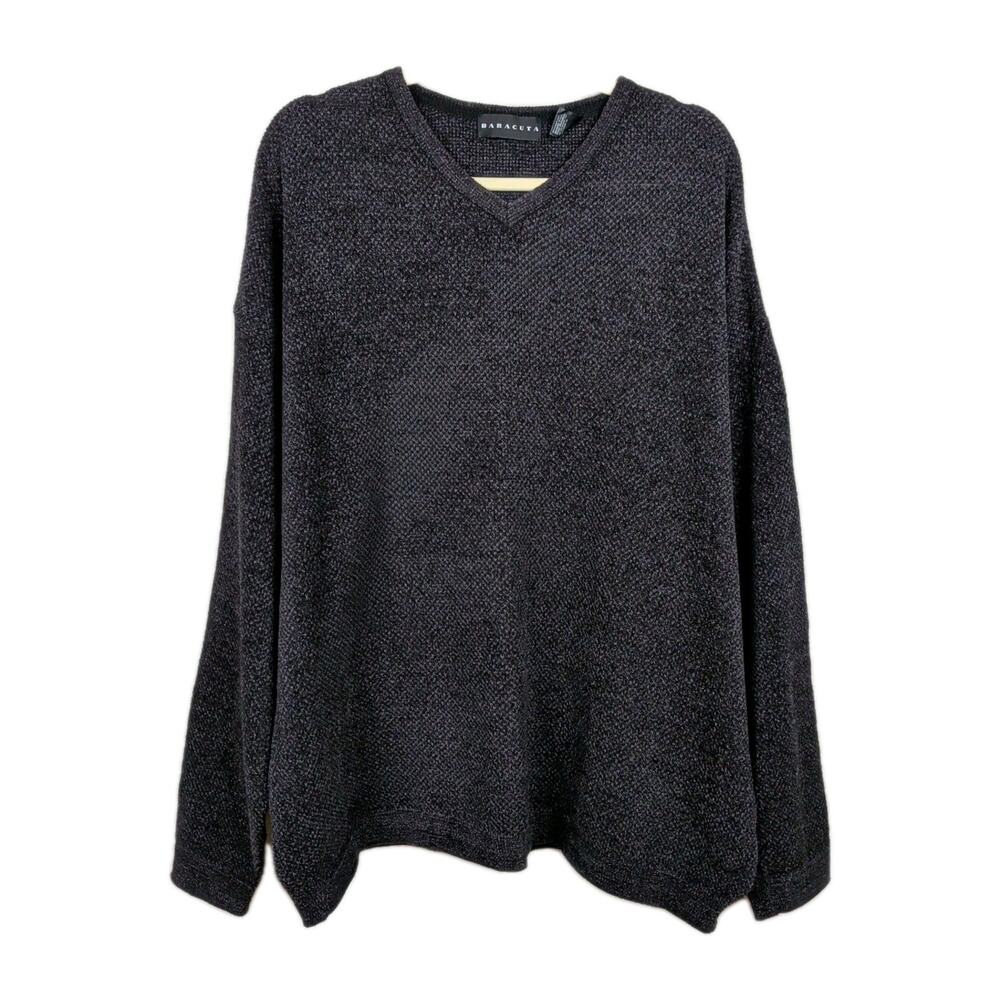 BARACUTA Men's Charcoal Textured Sweater Long Sleeve V-Neck Wool Blend XXL